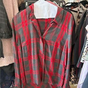 CAbi Red and Gray Plaid Top